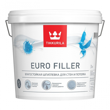 Tikkurila Euro Filler / Тиккурила Евро Филлер шпатлевка влагостойкая для стен и потолков